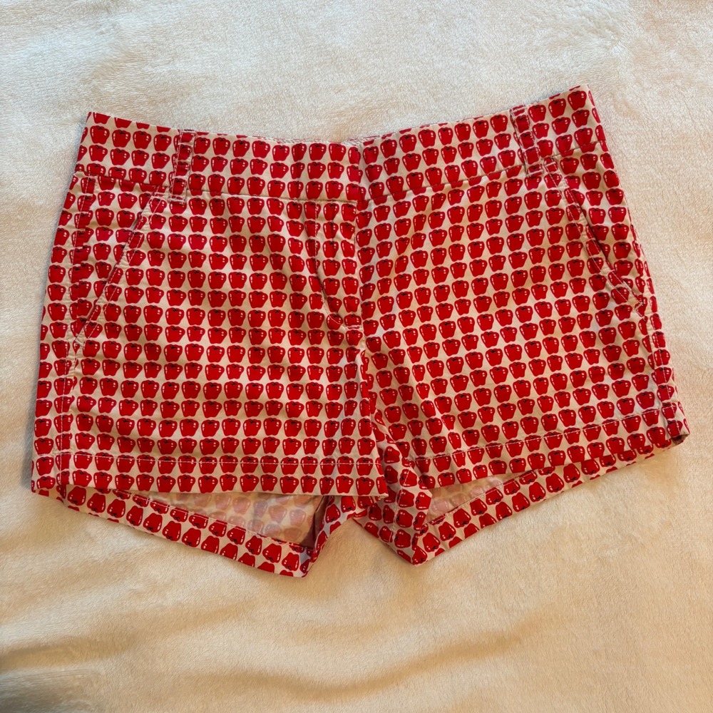 J.Crew Mini Delicious Apple Print Chino Shorts Red White Fruit 1950s Archival 6